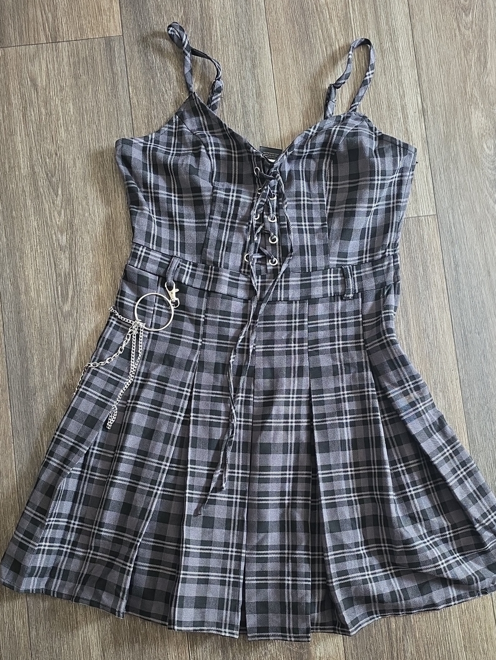 Social Collicion Mini Dress with Chain Accent - Gray